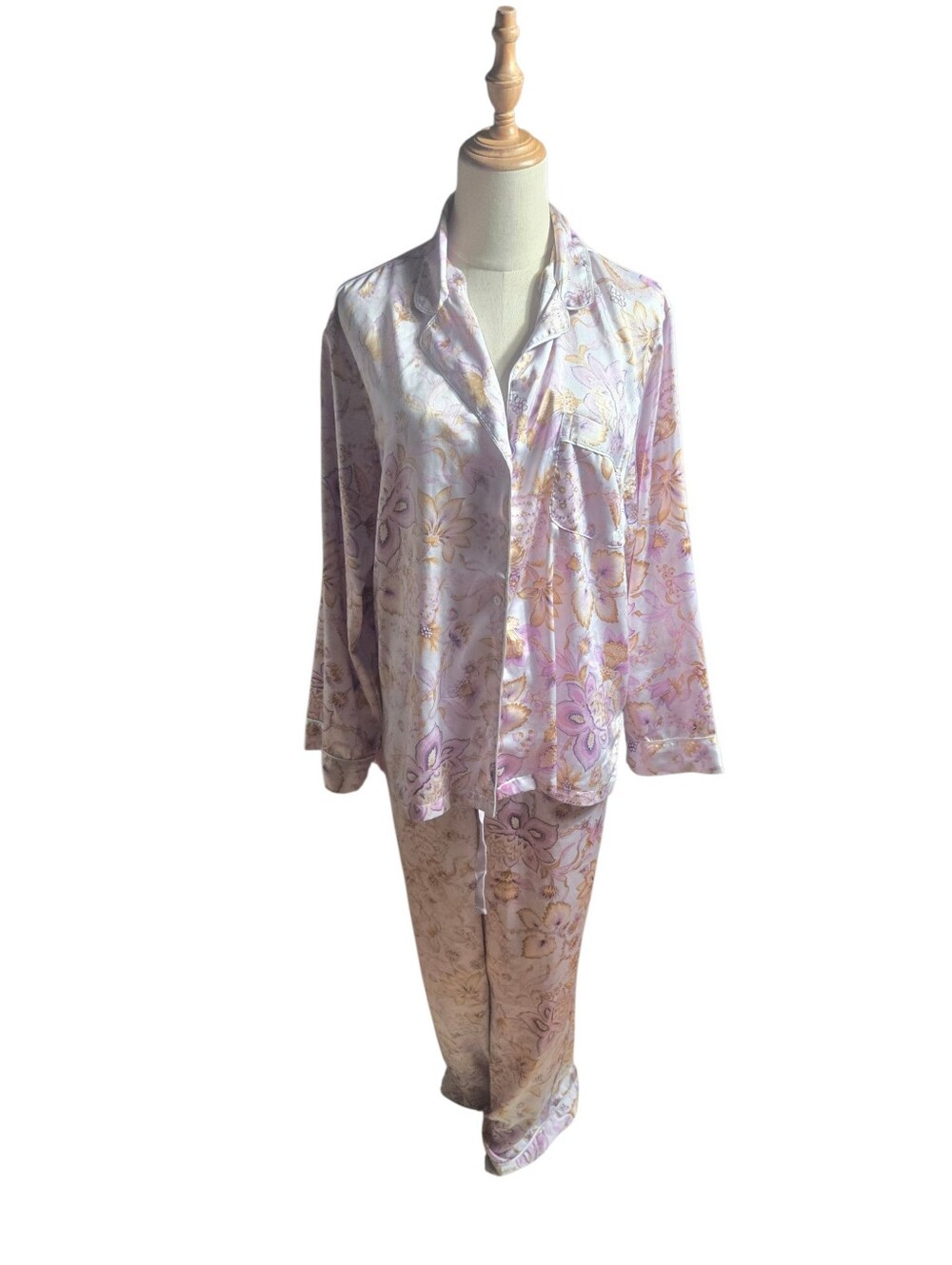 Vuctoria's Secret Silky Floral Pajama Set - Lilac And Orange